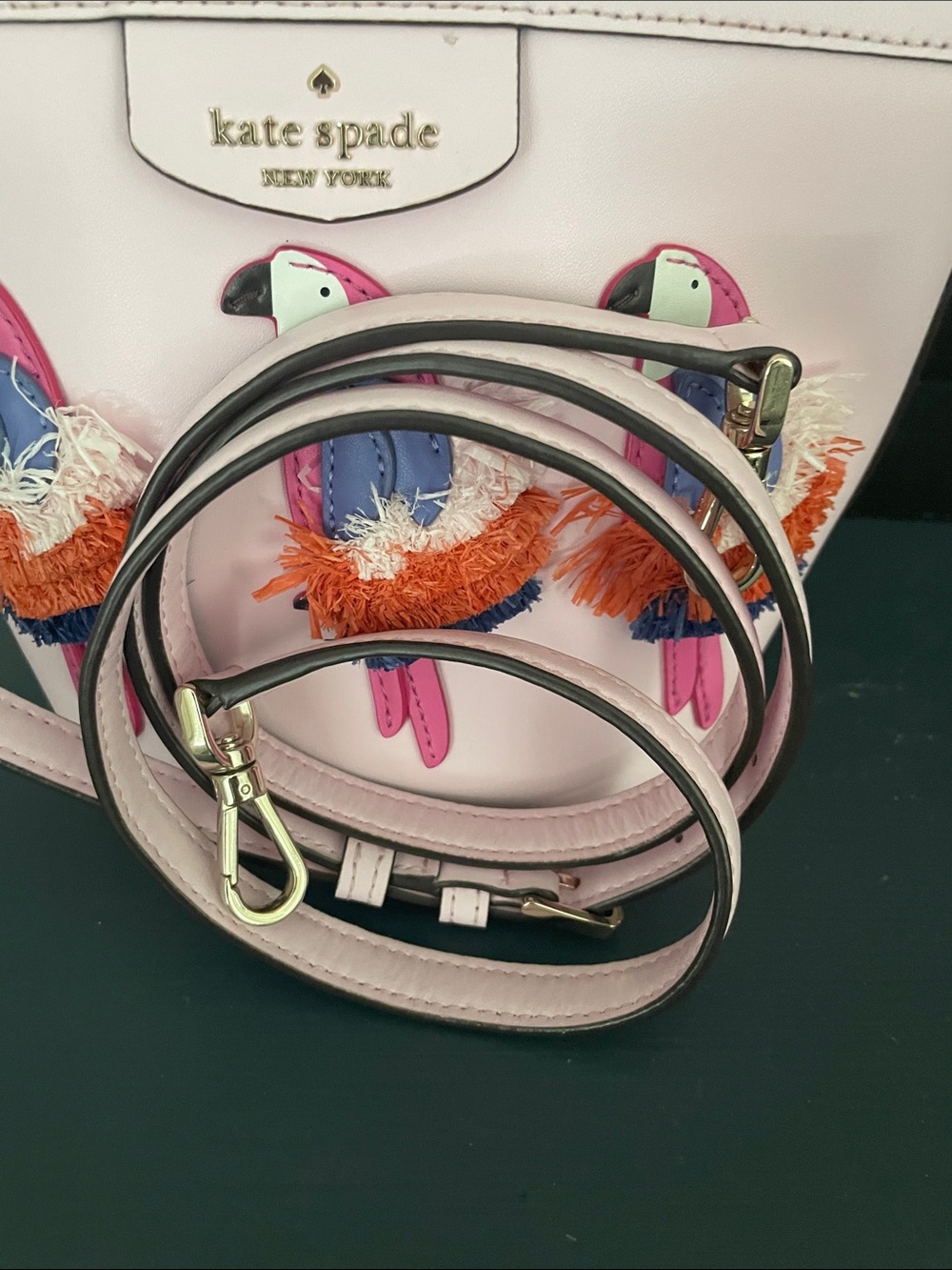 Kate Spade Pippa Flock Party Parrot pink Appliqué Satchel/crossbody NWOT - Picture 5 of 15